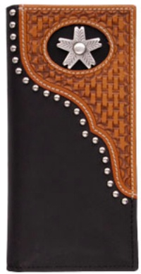 3D Belt Company W850 Black Wallet with Basketweave Corner Overlay Trim with Spur Concho